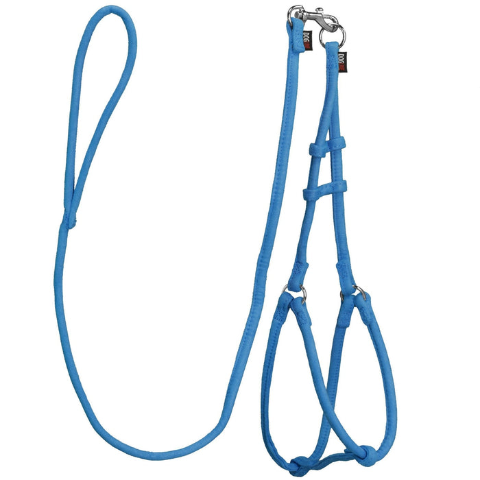 Blue microfiber round dog harness and leash set