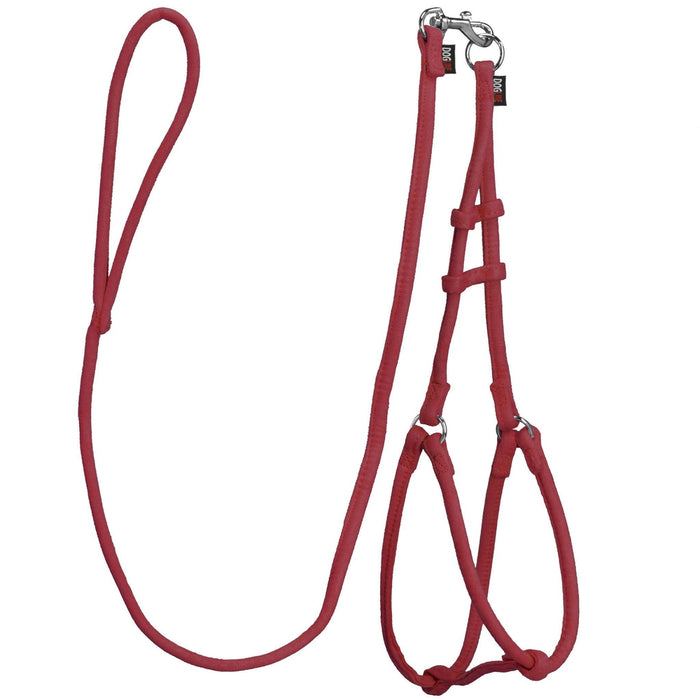 Red microfiber round dog harness and leash set