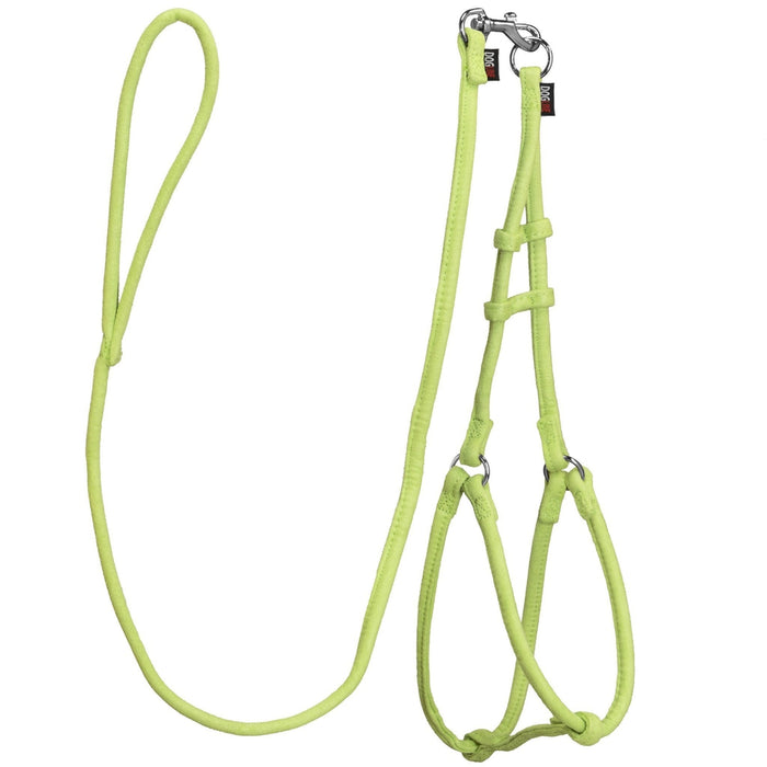 Green microfiber round dog harness and leash set