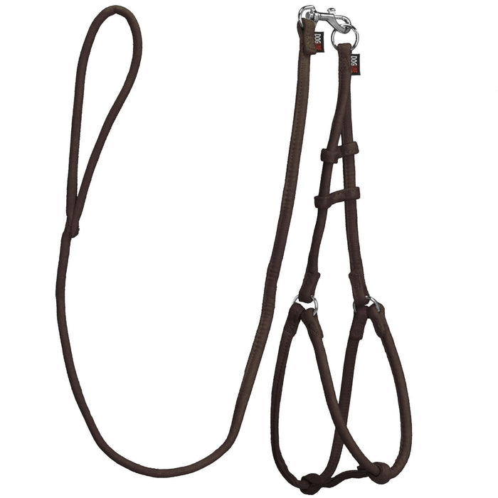 Brown microfiber round dog harness and leash set