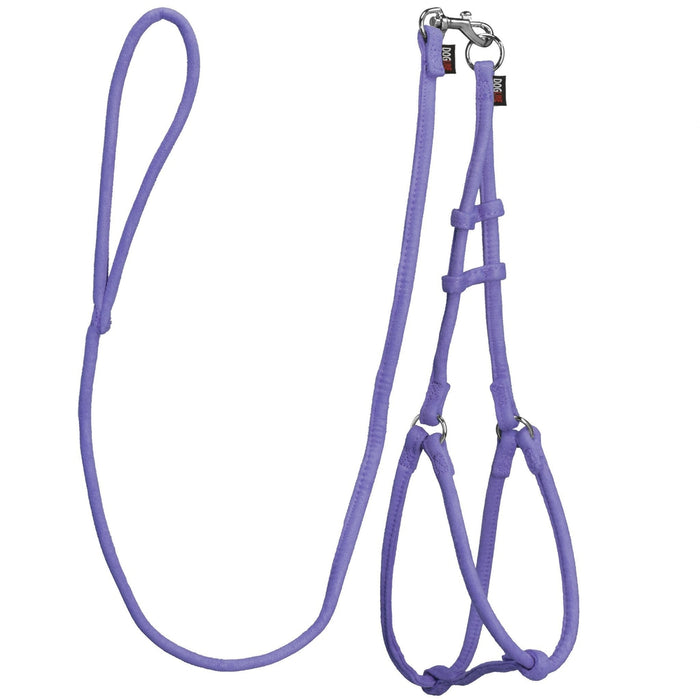 Purple microfiber round dog harness and leash set