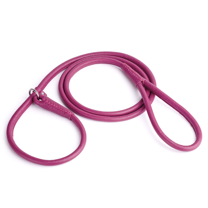 Pink leather dog slip lead, 3 feet long