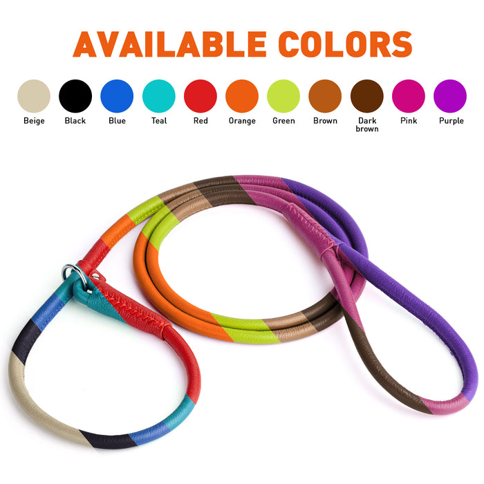 Rolled leather slip lead for dogs, 11 colors available