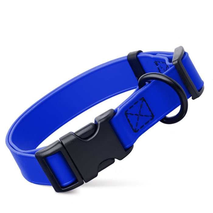 Blueberry dog collar with quick release buckle, made from waterproof Biothane, 3/4- or 1-inch wide