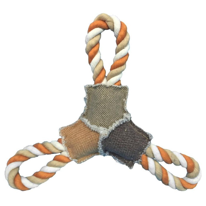 Jute dog toy for active play, Frisbee shaped with ropes