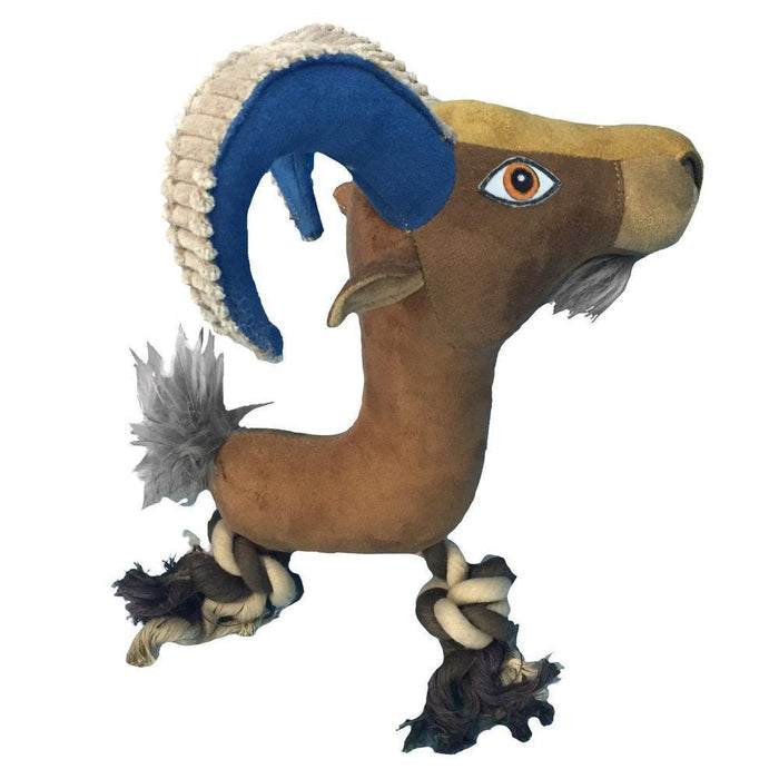 Wild goat squeaky dog toy with rope
