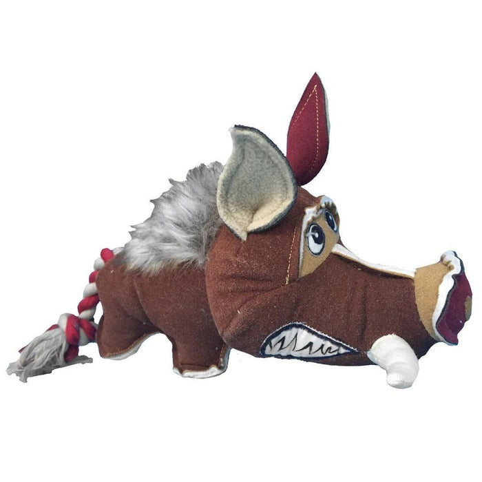 Wild boar squeaky dog toy with rope