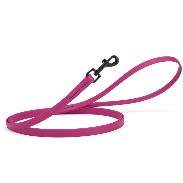 Magenta Pink dog leash with black snap hook, made from waterproof Biothane, 1/2 inches wide