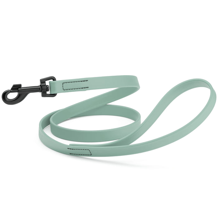 Sage Green dog leash with black snap hook, made from waterproof Biothane, 3/4 or 5/8 inches wide