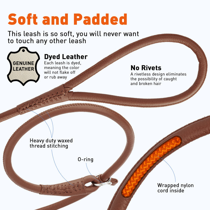 Soft Leather Round Slip Lead