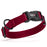 Burgundy nylon dog collar with black quick release buckle and metal D-ring, adjustable