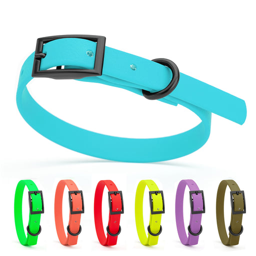 Biothane waterproof collar for dogs with black hardware, size XS, from 9 to 12 inches long, sky blue, green, coral, red, yellow, purple, olive and 18 other color options