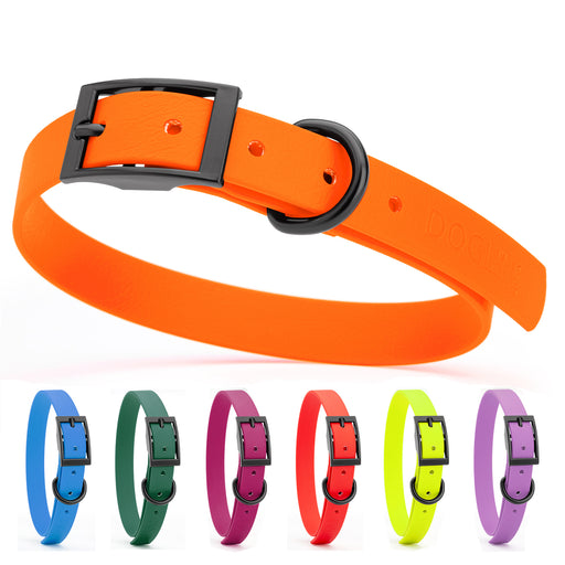 Biothane waterproof collar for dogs with black hardware, size M, from 15 to 18 inches long, orange, blue, hunter green, magenta, red, yellow, purple and 18 other color options