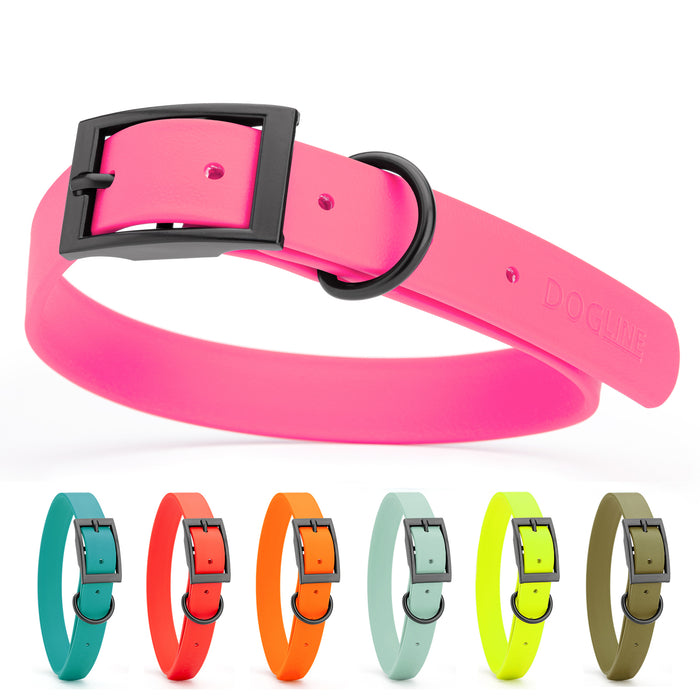 Biothane waterproof collar for dogs with black hardware, size L, from 18 to 22 inches long, pink, aqua blue, red, orange, sage green, yellow, olive and 18 other color options