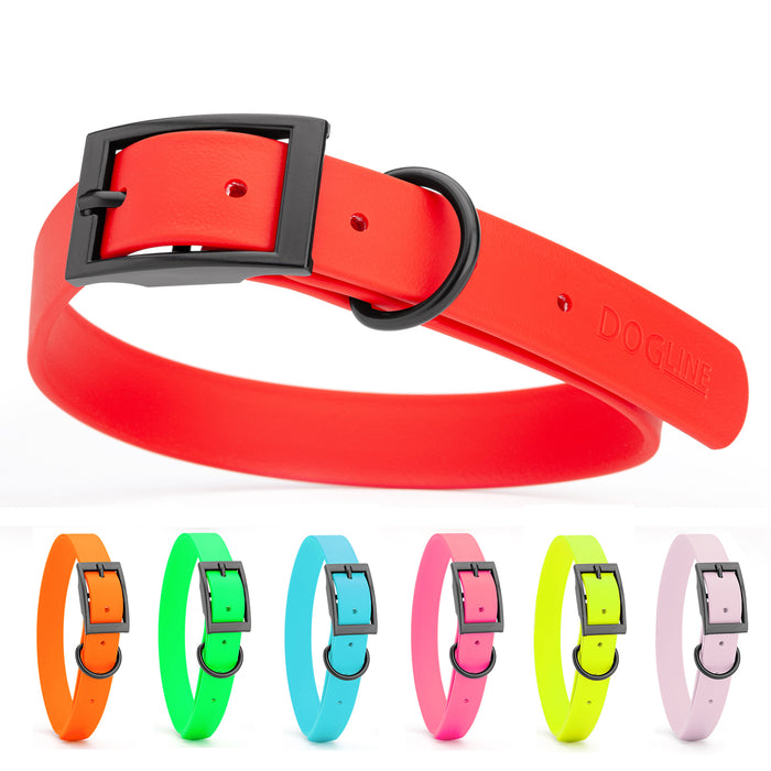 Biothane waterproof collar for dogs with black hardware, size XL, from 22 to 25 inches long, red, orange, green, blue, pink, yellow, pastel and 18 other color options