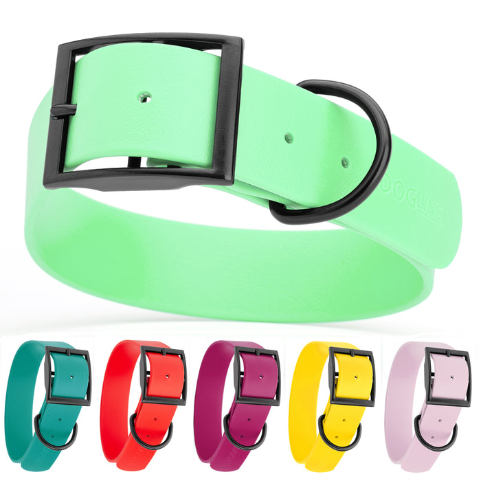 Biothane waterproof collar for dogs with black hardware, size XL, from 20 to 24 inches long, 1.5 inches wide, seafoam green, aqua blue, red, magenta, yellow, pastel and 19 other color options