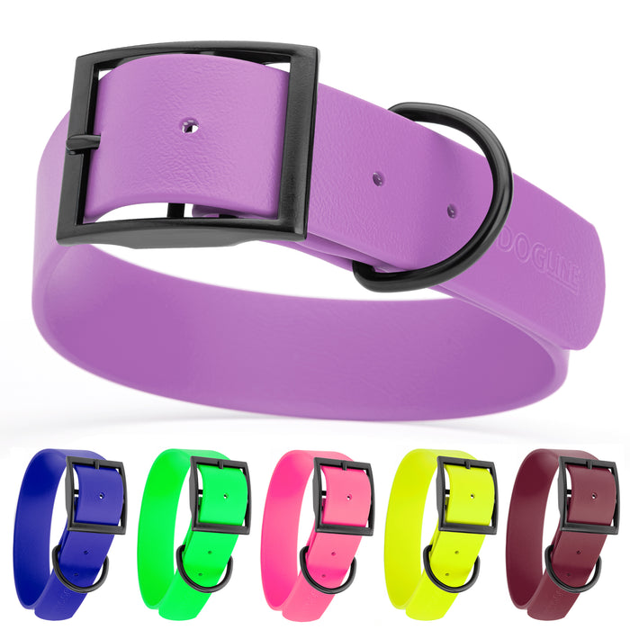 Biothane waterproof collar for dogs with black hardware, size XXL, from 24 to 28 inches long, 1.5 inches wide, amethyst purple, blueberry, green, pink, yellow, burgundy and 19 other color options