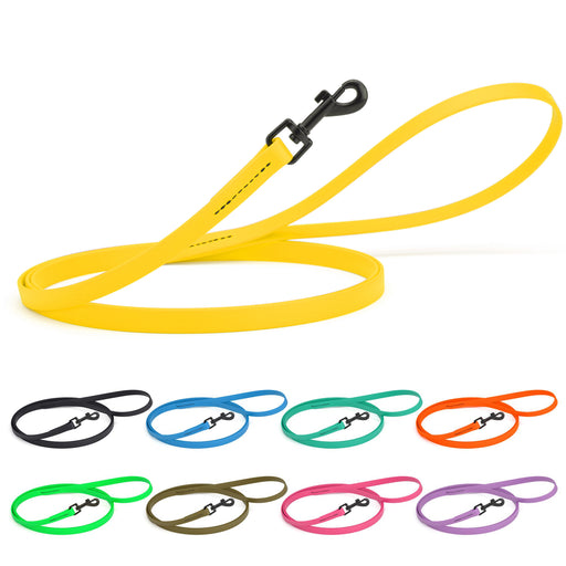 Lemon yellow 4ft leash for dogs with black hardware, made from waterproof Biothane; black, blue, teal, orange, green, brown, pink, purple and 16 other colors available