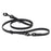 Black adjustable dog leash with two metal clips and three O-rings, made from waterproof Biothane
