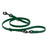 Hunter green adjustable dog leash with two metal clips and three O-rings, made from waterproof Biothane