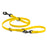 Lemon yellow adjustable dog leash with two metal clips and three O-rings, made from waterproof Biothane
