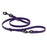 Violet purple adjustable dog leash with two metal clips and three O-rings, made from waterproof Biothane