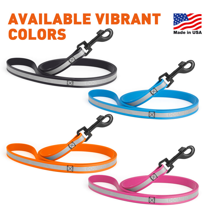 Reflective leashes for dogs with black metal clip, made from waterproof Biothane, 4 color options