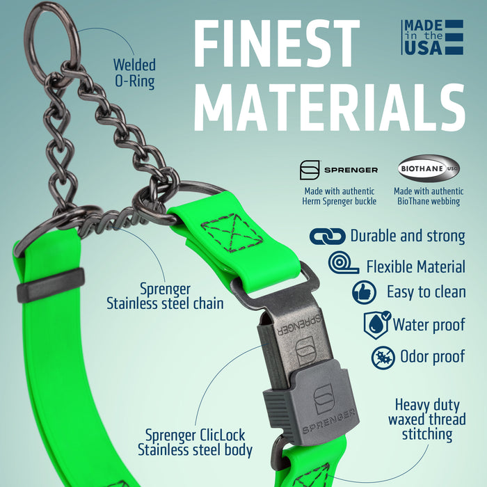 Dogline Biothane Martingale Dog Collar with Herm Sprenger Stainless Steel ClicLock Buckle