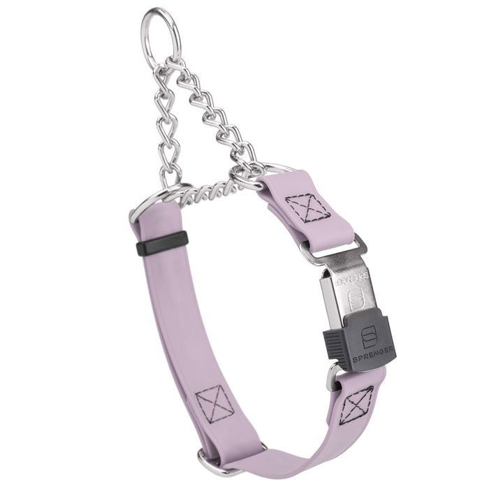 Pastel Purple Biothane martingale collar with silver Herm Sprenger buckle and silver chain, 3/4 inch wide