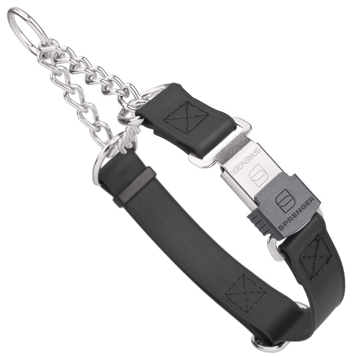 Chain martingale dog collar with Herm Sprenger buckle, 1 inch wide, made from Biothane, Black