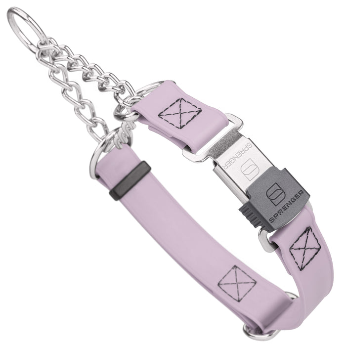 Chain martingale dog collar with Herm Sprenger buckle, 1 inch wide, made from Biothane, Pastel Purple