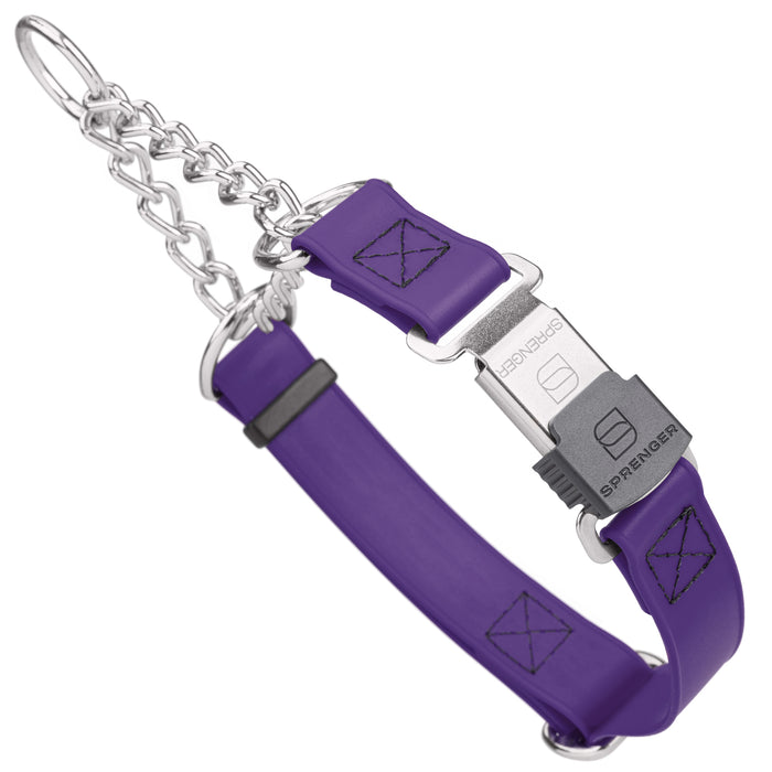 Chain martingale dog collar with Herm Sprenger buckle, 1 inch wide, made from Biothane, Violet Purple