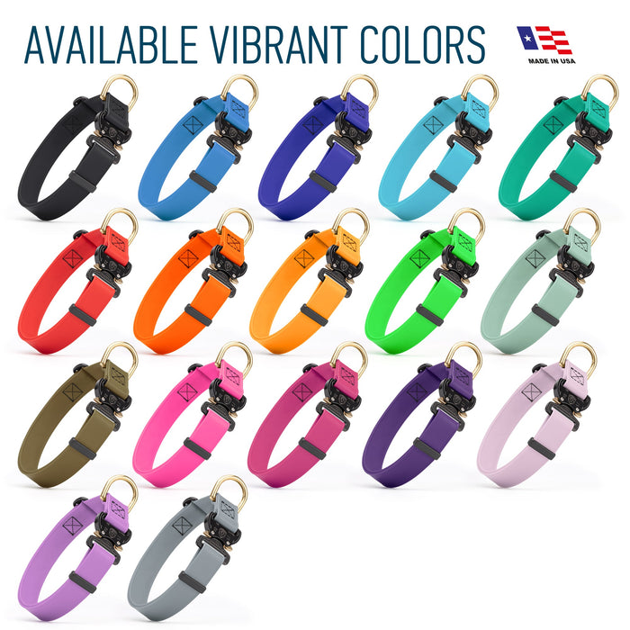 Biothane collars for medium and large dogs with Cobra metal buckle and D-ring, 17 colors available