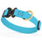 Sky Blue waterproof dog collar with Cobra metal buckle and brass D-ring, made from Biothane webbing, adjustable length