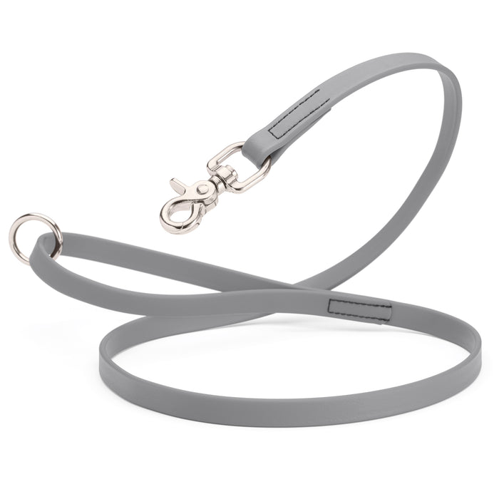 Battleship Gray Biothane dog leash with nickel-plated scissor snap and O-ring, 5/8 inch wide