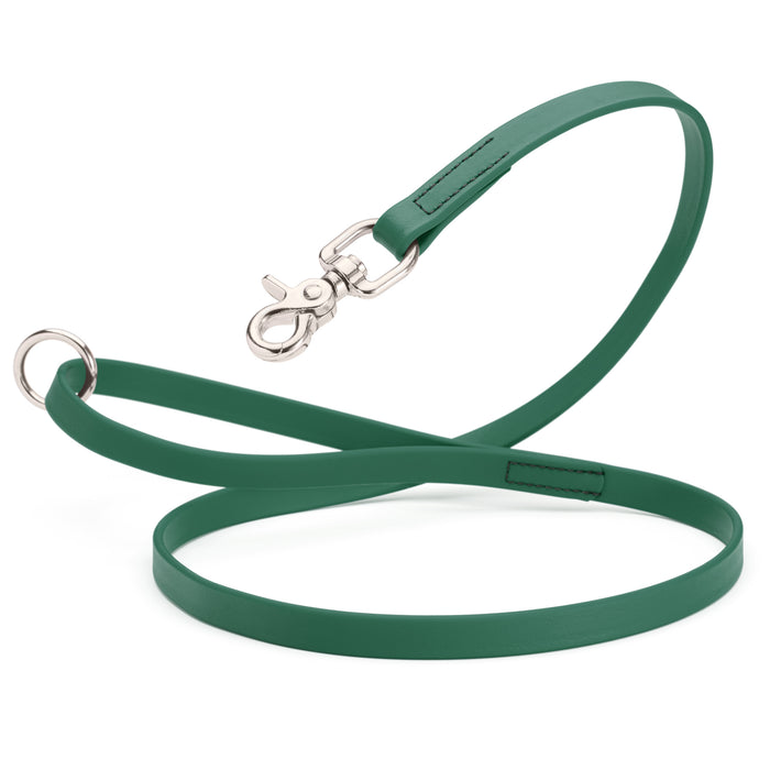 Hunter Green Biothane dog leash with nickel-plated scissor snap and O-ring, 5/8 inch wide
