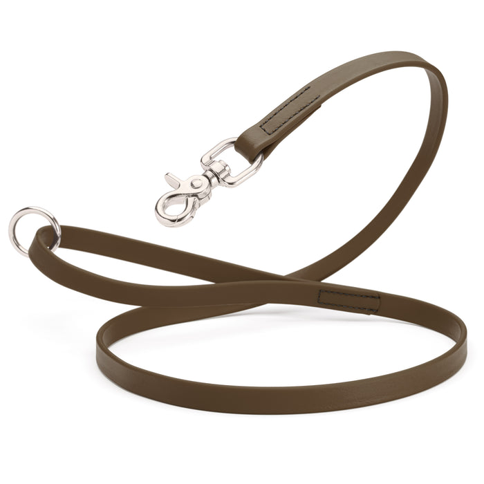 Dark chocolate Brown Biothane dog leash with nickel-plated scissor snap and O-ring, 5/8 inch wide