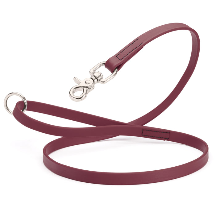 Merlot Burgundy Biothane dog leash with nickel-plated scissor snap and O-ring, 5/8 inch wide