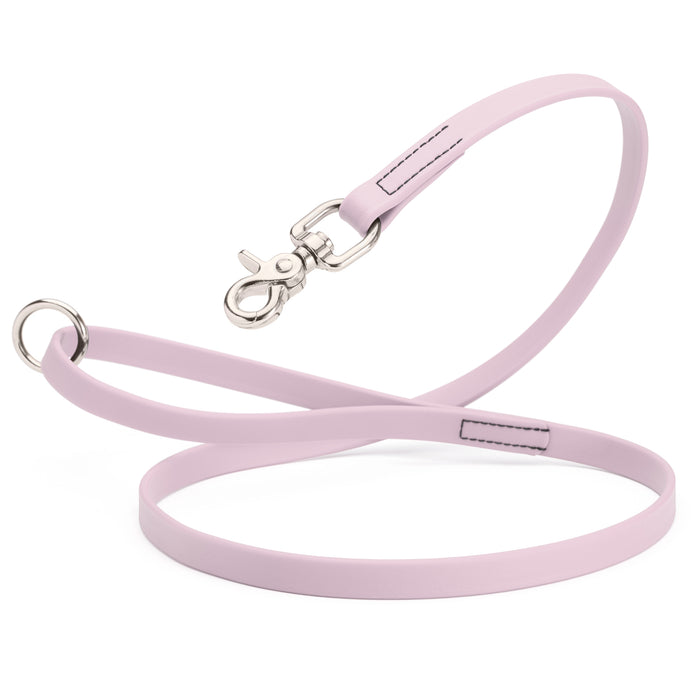 Pastel Purple Biothane dog leash with nickel-plated scissor snap and O-ring, 5/8 inch wide