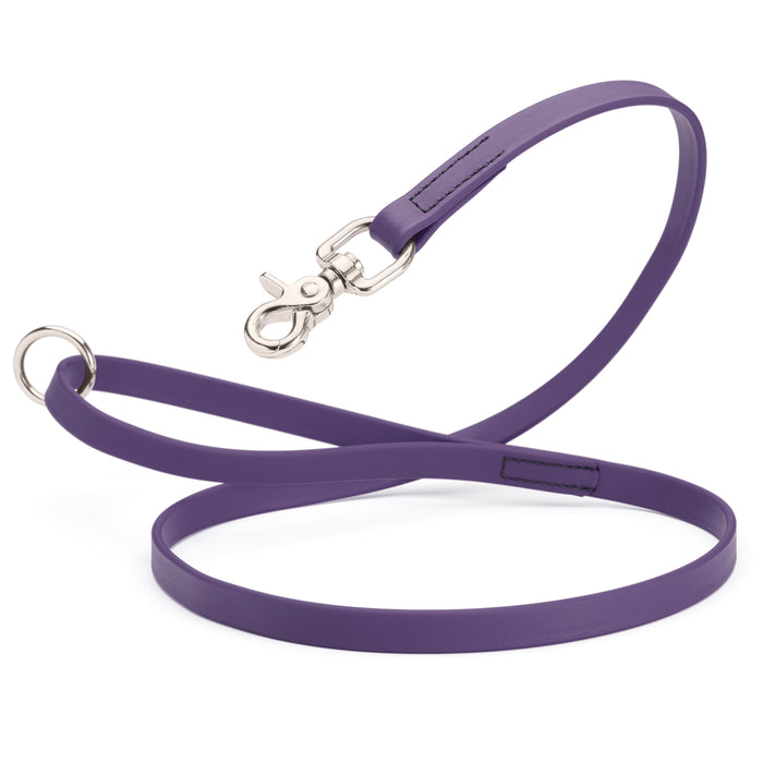 Violet Purple Biothane dog leash with nickel-plated scissor snap and O-ring, 5/8 inch wide