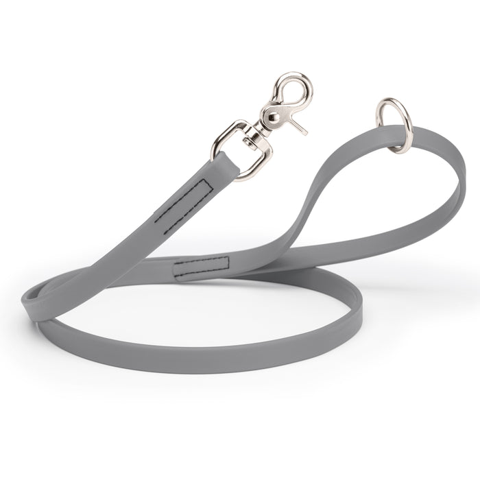 Battleship Gray dog leash with silver trigger snap and O-ring, made from waterproof Biothane, 3/4 inch wide