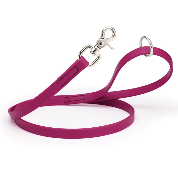 Magenta Pink dog leash with silver trigger snap and O-ring, made from waterproof Biothane, 3/4 inch wide