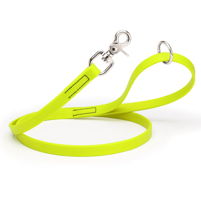 Safety Yellow dog leash with silver trigger snap and O-ring, made from waterproof Biothane, 3/4 inch wide