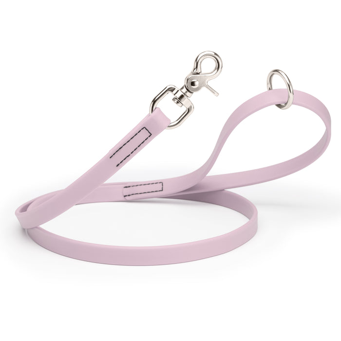 Pastel Purple dog leash with silver trigger snap and O-ring, made from waterproof Biothane, 3/4 inch wide