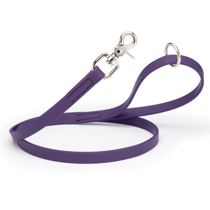 Violet Purple dog leash with silver trigger snap and O-ring, made from waterproof Biothane, 3/4 inch wide