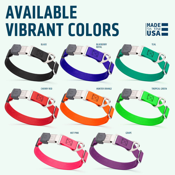 Pebble Emboss Biothane collars for dogs with Herm Sprenger buckle are available in 8 colors