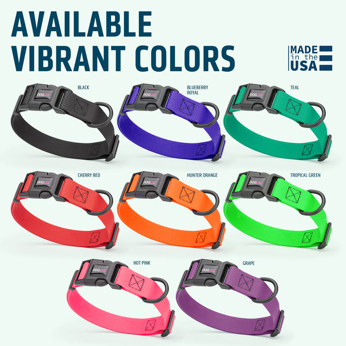 Pebble emboss Biothane dog collars are available in 8 colors
