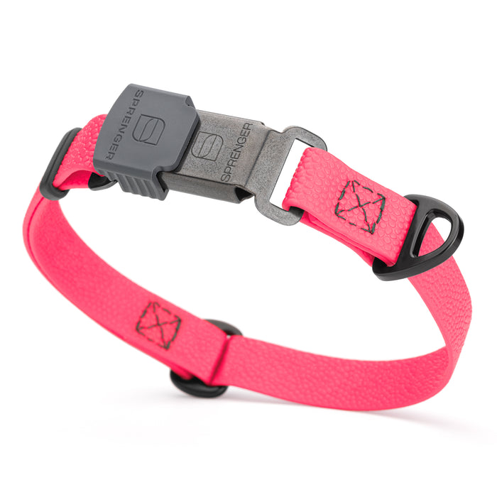 Hot Pink Biothane dog collar with pebble textured coating and Herm Sprenger black buckle, 3/4 inch wide, adjustable