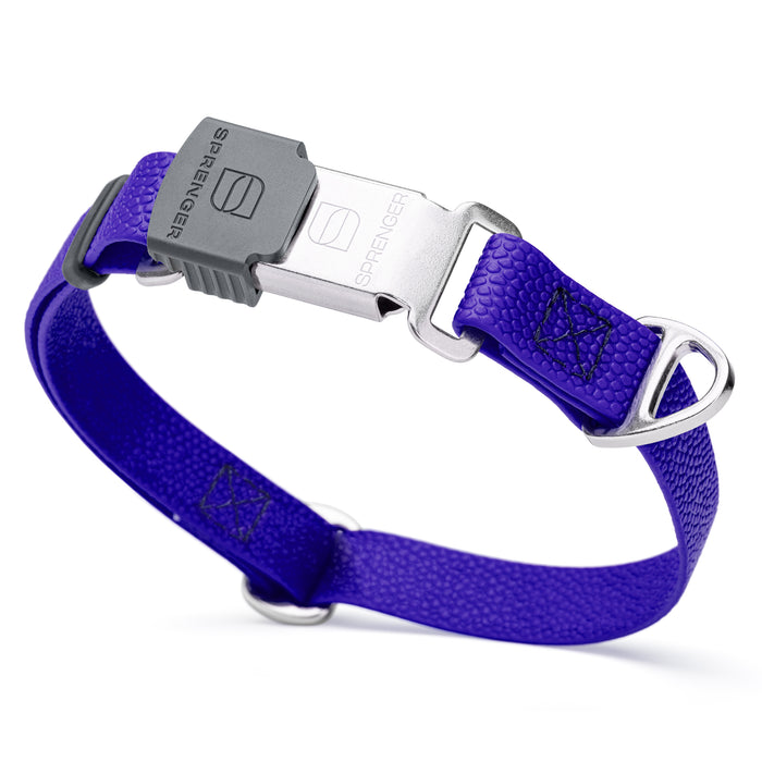 Blueberry waterproof dog collar with Herm Sprenger stainless steel buckle, made from pebble embossed Biothane, 3/4 inch wide