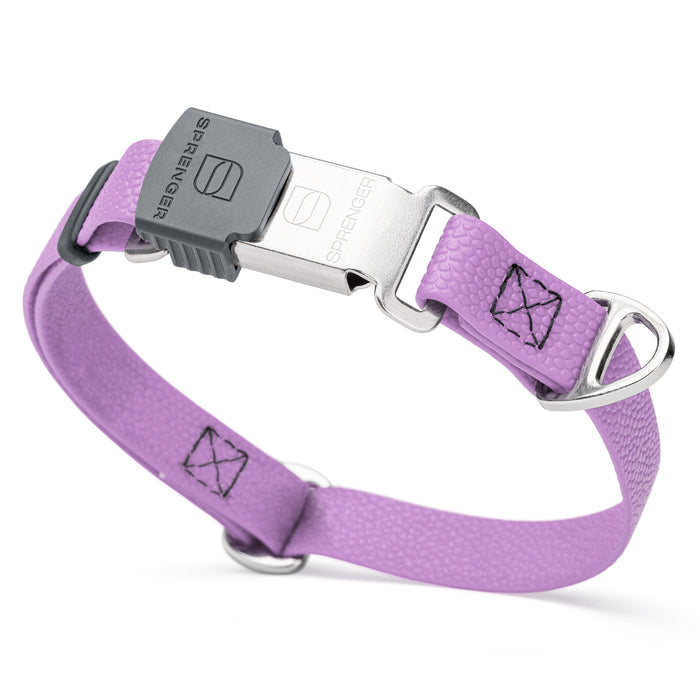 Amethyst Purple waterproof dog collar with Herm Sprenger stainless steel buckle, made from pebble embossed Biothane, 3/4 inch wide